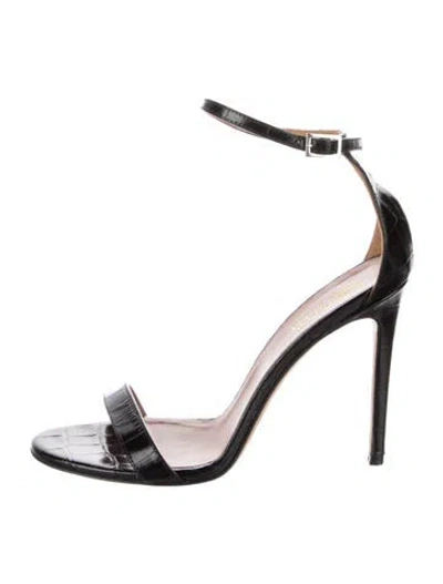 Pre-owned Paris Texas Embossed Leather Sandals In Black