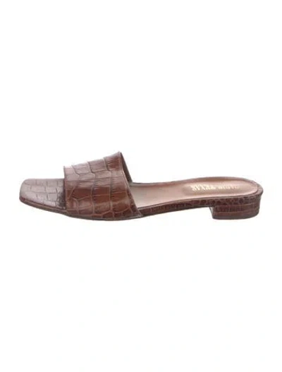 Pre-owned Paris Texas Embossed Leather Slides In Brown
