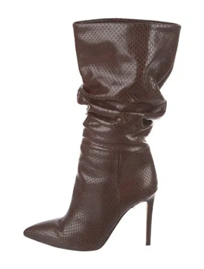 Pre-owned Paris Texas Embossed Leather Slouch Boots In Brown
