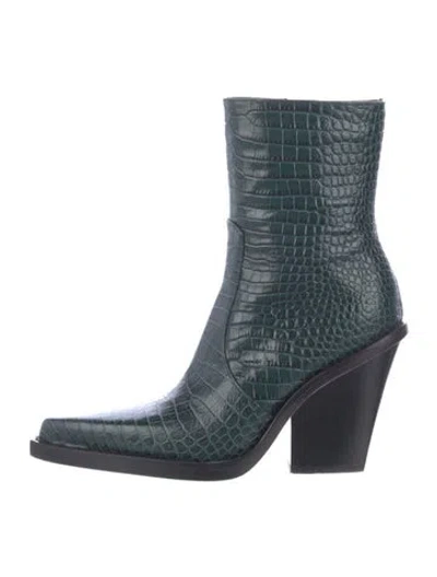 Pre-owned Paris Texas Embossed Leather Sock Boots In Green