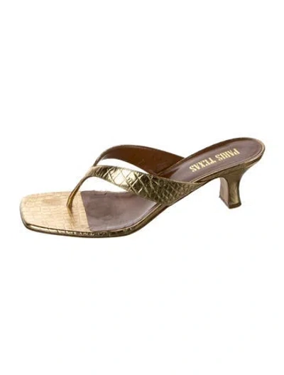 Pre-owned Paris Texas Embossed Leather T-strap Sandals In Gold