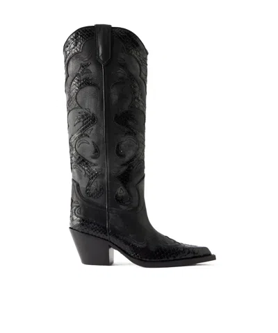 Paris Texas Tucson 60 Embroidered Snake-effect Trimmed Leather Knee Boots In Multi