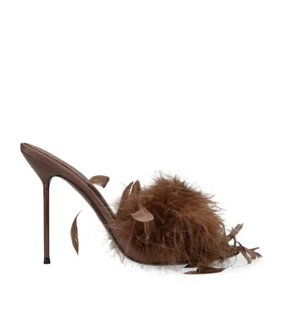 Paris Texas Feather Lidia Mules 105 In Brown
