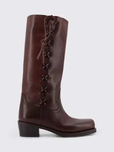 Paris Texas Roxanne Leather Knee High Block Heel Boots In Brown