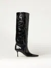 Paris Texas Croc-effect Leather Knee-high Boots In Schwarz