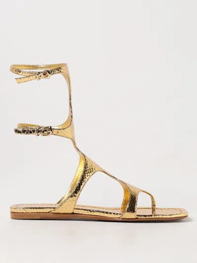 Paris Texas 5mm Uma Python Print Metallic Flats In Gold