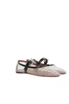 Paris Texas Ballet Flats In White Mesh And Black Croco-embossed Leather In White+black