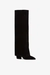 Paris Texas Fold-over Boots In Black Calf Suede Leather. In Black