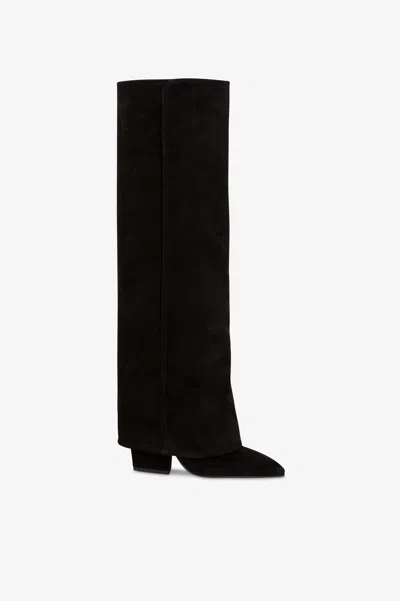 Paris Texas Fold-over Boots In Black Calf Suede Leather.
