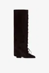 Paris Texas Fold-over Boots In Ebony Calf Suede. In Black