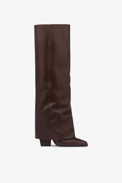 Paris Texas Fold-over Boots In Mocha Leather In Brown