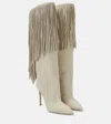 Paris Texas Fringed Embellished Suede Knee-high Boots In Moonstone