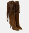 Paris Texas Fringed Embellished Suede Knee-high Boots In Tiger Eye