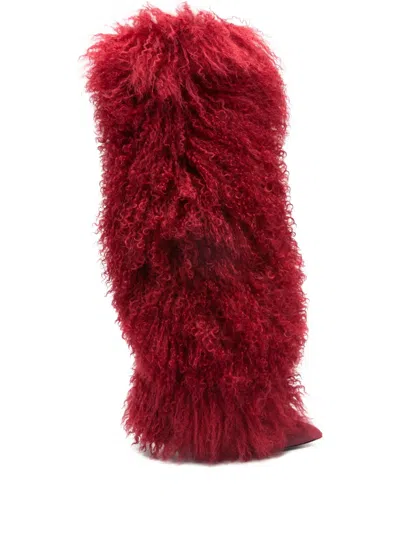 Paris Texas Fur Knee-high Boots In Red