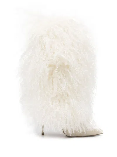 Paris Texas Furry Stiletto Midcalf Boot In White