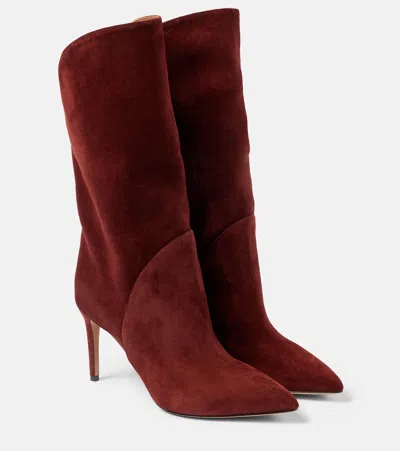 Paris Texas Paloma Suede Boots In Burgundy