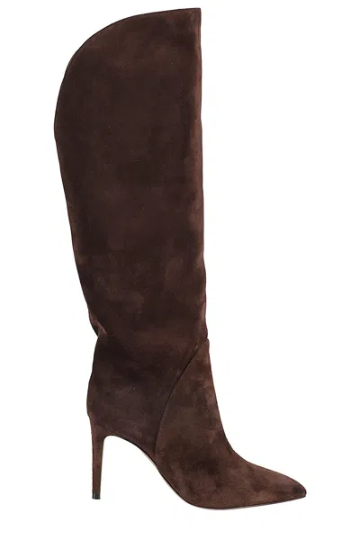 Paris Texas Gaia Suede Stiletto Knee Boots In Brown