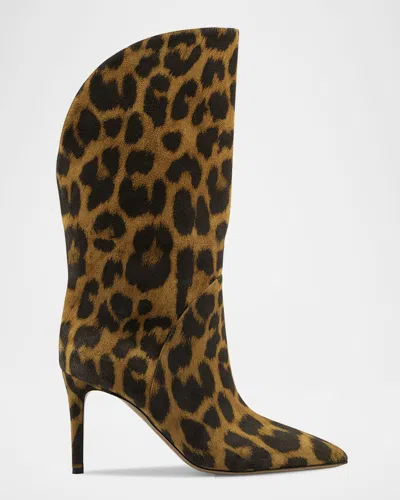 Paris Texas Gaia Leopard Stiletto Mid Boots In Natural Leopard
