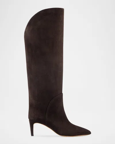 Paris Texas Gaia Suede Knee Boots In Brown