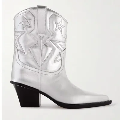 Paris Texas Texas Star Embroidered Debossed Metallic Leather Cowboy Boots In Silver