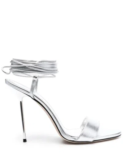Paris Texas Guya Lace Up Over Knee Sandal In Silver