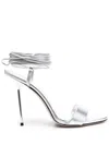 Paris Texas Guya Lace Up Over Knee Sandal In Silver