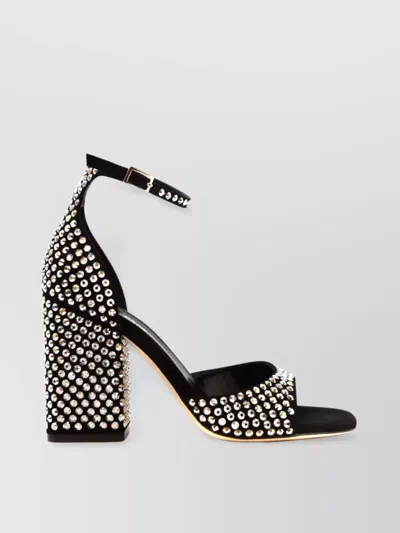 Paris Texas Heel Block Stud Embellishments Open Toe In Black