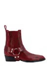 Paris Texas Leather Ankle Boots Metal Strap Detail In Red