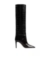 Paris Texas Dark Bordeaux High Boots With Stiletto Heel In Croco Embossed Leather Woman In Black