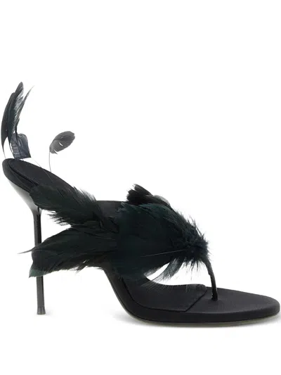 Paris Texas High-heeled Sandals With Feathered Straps In Black