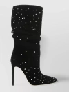 Paris Texas Suede Crystal Holly Stiletto Slpouchy Boot Heel In Black