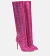 Paris Texas Holly Embellished Knee-high Boots In Iridescent Pink Ruby