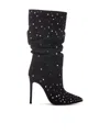 Paris Texas Suede Crystal Holly Stiletto Slpouchy Boot Heel In Black