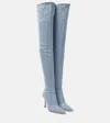 Paris Texas Holly Mama Denim Over-the-knee Boots In Medium Wash Diamond