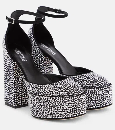 Paris Texas Holly Nicole Leather Sandals In Black Metal Diamond