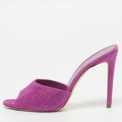 Pre-owned Paris Texas Holly Size 40 Purple Suede Crystal Embellished Slide Sandals