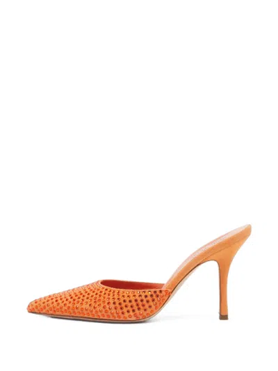 Pre-owned Paris Texas Hollywood Crystal-embellished Mules In Orange
