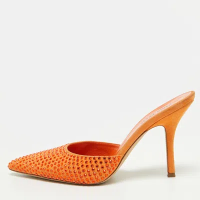 Pre-owned Paris Texas Hollywood Size 39 Orange Suede Crystal Embellished Mules