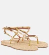 Paris Texas Lace-up Sandals In Natural Raffia And Gold Metallic Python-print Leather In Gold