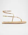 Paris Texas Lace-up Sandals In Natural Raffia And Gold Metallic Python-print Leather In Gold-naturale