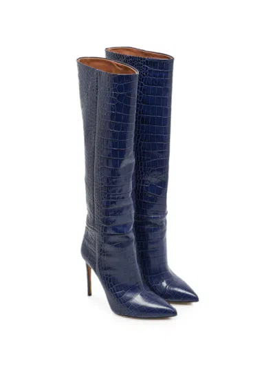 Pre-owned Paris Texas Indaco Croc-embossed Leather Boots In Blue