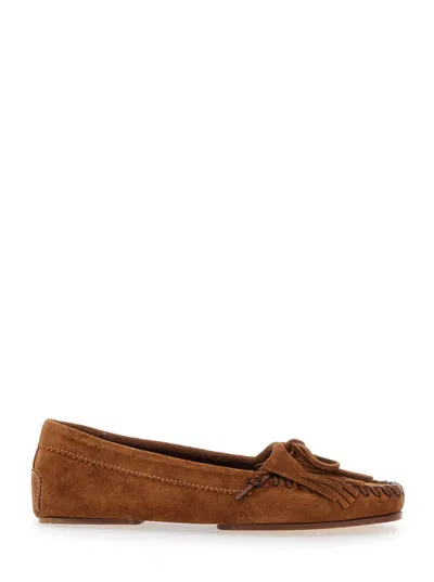 PARIS TEXAS 'INDIANA' BROWN LOAFERS WITH FRINGES IN SUEDE WOMAN