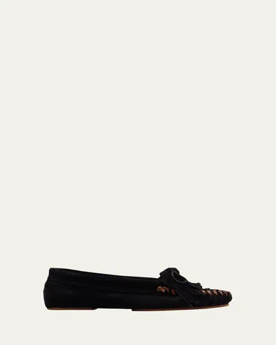 Paris Texas Indiana Suede Fringe Mocassin Loafers In Black