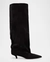 Paris Texas Ines Suede Comma-heel Knee Boots In Black