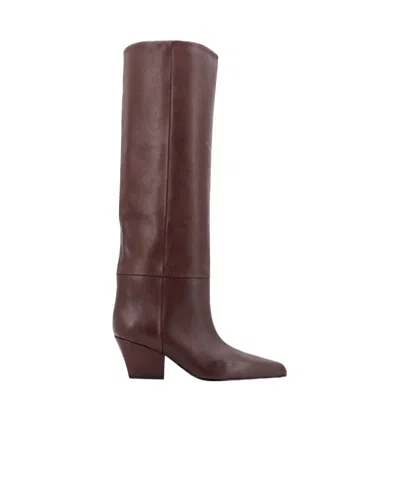Paris Texas Leather Knee-high Block Heel Boot In Brown
