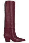 Paris Texas Knee-high Leather Block Heel Boots In Rouge Noir