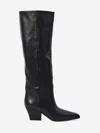 Paris Texas Jane Knee-high Leather Texan Heel Boots In Black