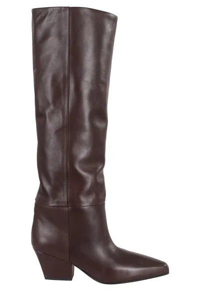 Paris Texas Leather Knee-high Block Heel Boot In Brown