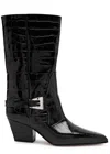 Paris Texas Crocodile Effect Leather Jane Western Boots With Silver-tone In Black