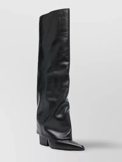 Paris Texas Jane Fold-over Leather Knee Boots In Black